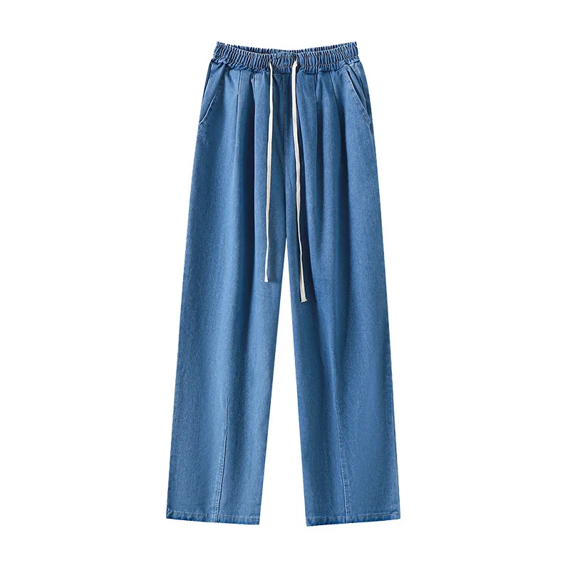 Imagem -06 - Calça Jeans Justa de Perna Reta Feminina Calça Casual de Perna Larga Azul Solta Tamanho Grande 5xl 6xl 7xl 8xl 9xl 150kg Primavera Verão 158