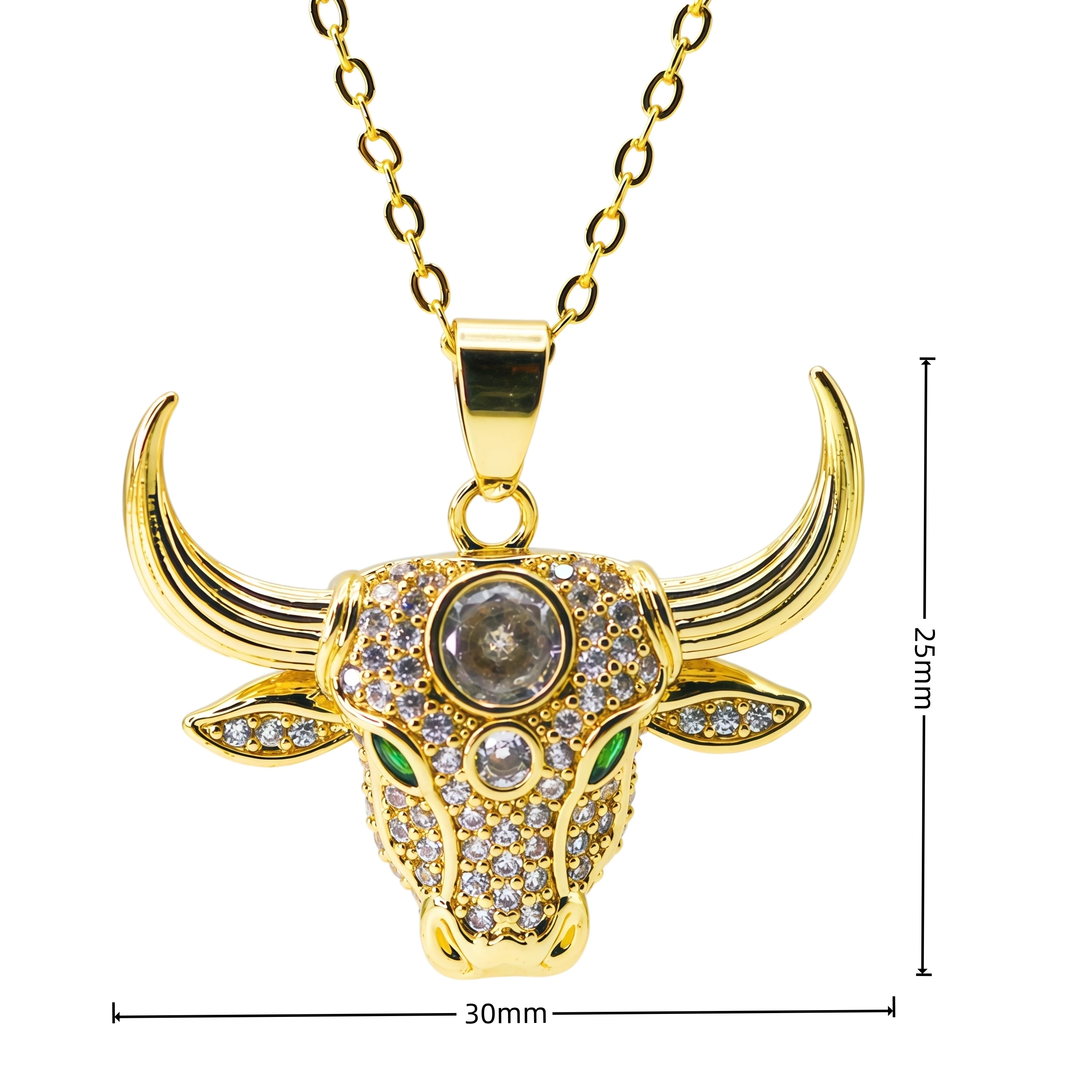 Gold Plated Bull Head Pendant Necklace Zircon Bull Charm Necklace Animal Totem Statement Jewelry Gift for Men Women Daily Party