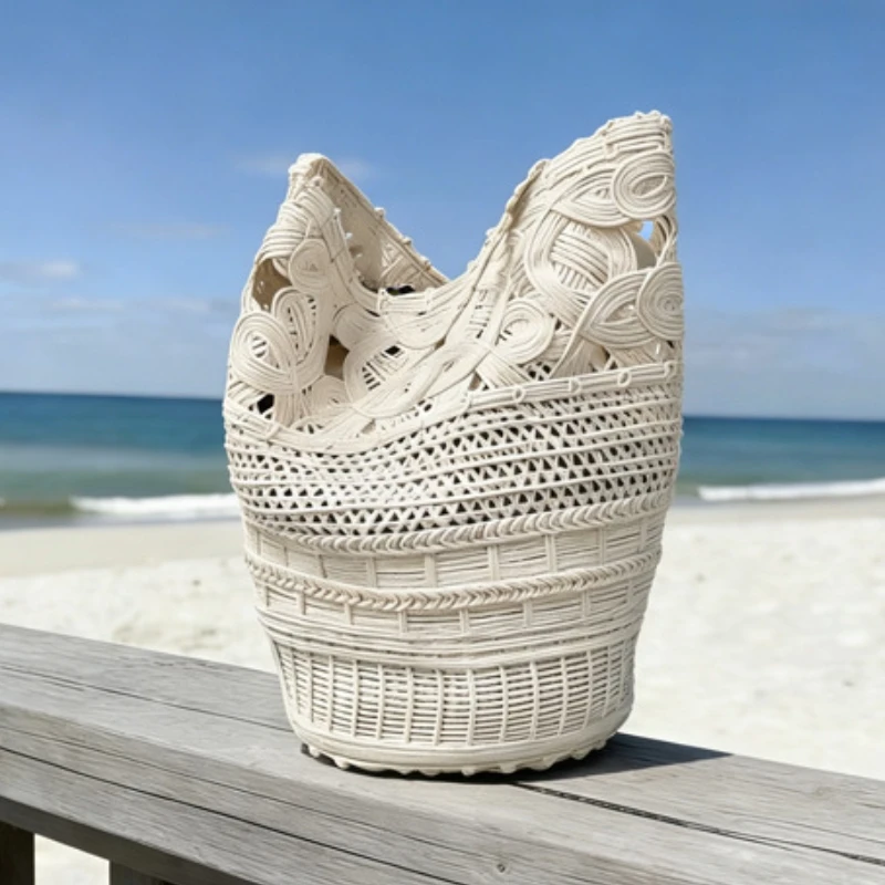 

2026 Summer Hand-knitted Cotton Rope Bucket Bag 2026 New Trendy Fashion Large Capacity Women's Seaside Vacation Beach Bag