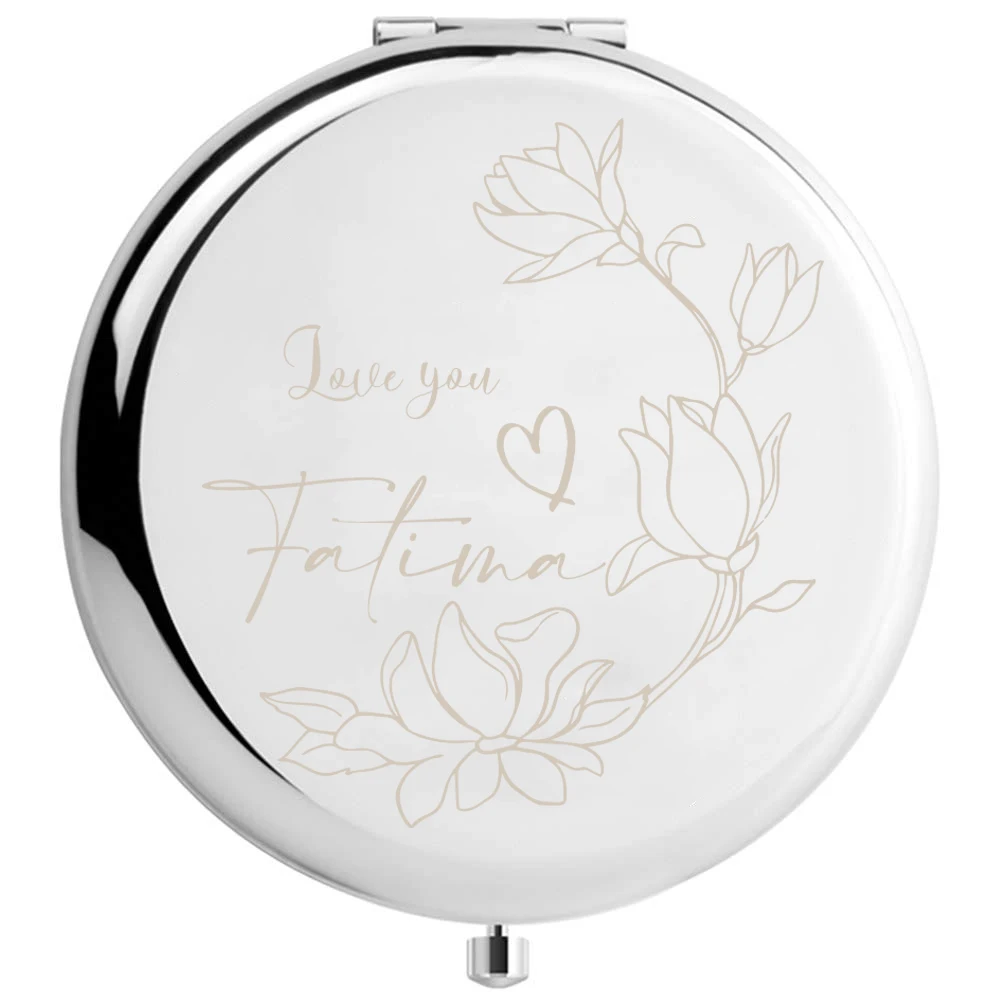 1pc home decor lotus Personalized Name Round Circle Mirror Folding Mirror Makeup Mirror Mirror With Name Wedding Party Gifts