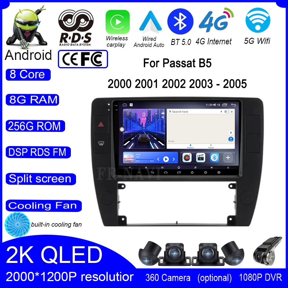 

Android 14 For VW Passat B5 2000 2001 2002 2003 - 2005 Car Multimedia Radio Player GPS Navi Split Screen Bluetooth Carplay