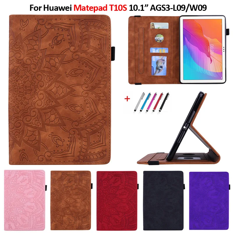 

Case for Huawei Matepad T10s 10.1 inch AGS3-L09/W09 Embossed PU Leather Wallet Tablet Funda for Huawei Matepad 11 T 10s Case