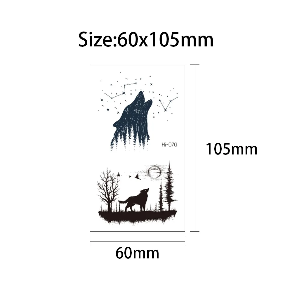 Blue Luminous Temporary Tattoo Sticker Waterproof Mountain Forests Wolves Space Planet Pattern Tatoo Disposable Fake Tatto Black