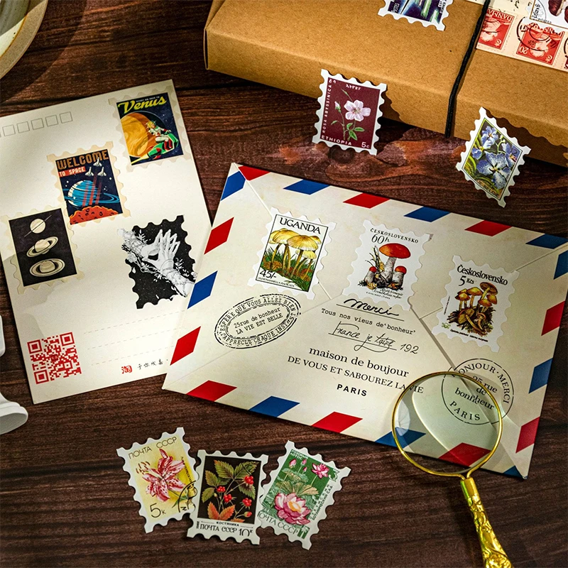 50 Sheets Philatelic Museum Series Postage Stamp Theme Stickers Scrapbooking Material Handmade Diary Album Junk Journal Supplies