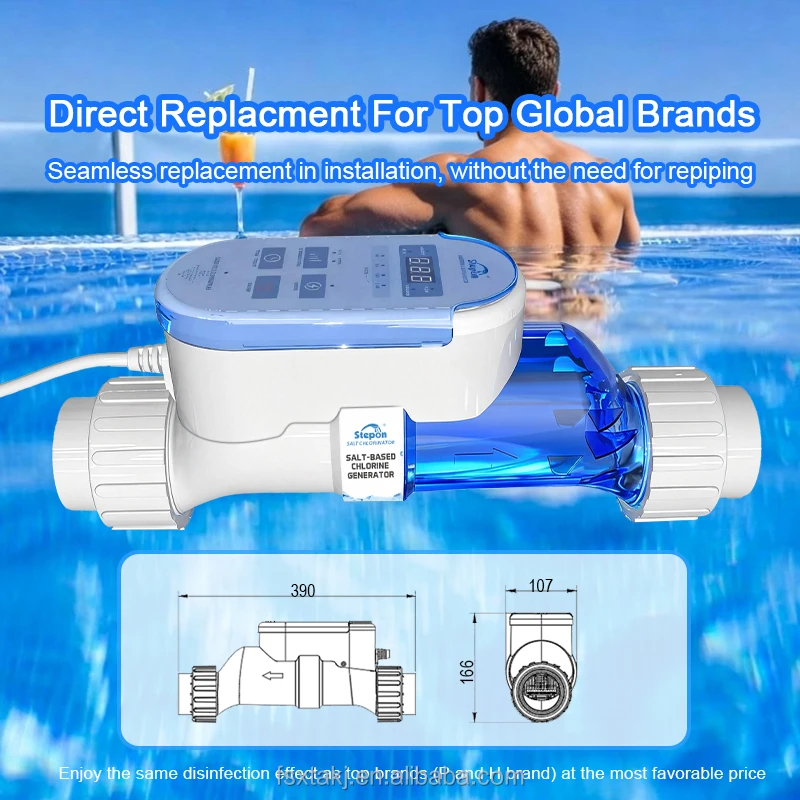

STEPON 15G-50G WiFi APP remote control swimming pool salt chlorinator can directly replace the installation size of big