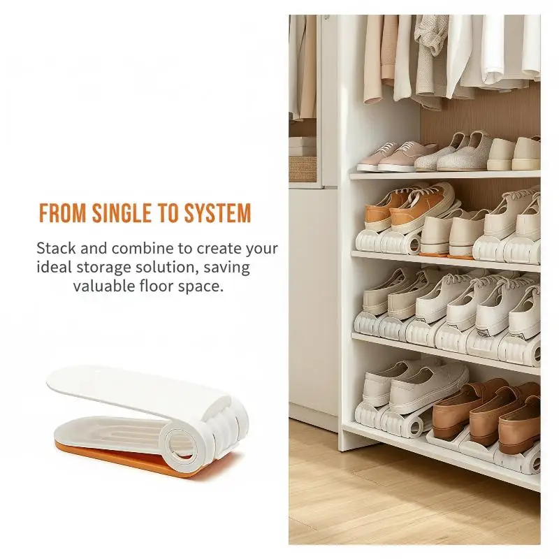 Adjustable Plastic Double Layer Shoe Rack Space Saver Shoe Organizer for Entryw…