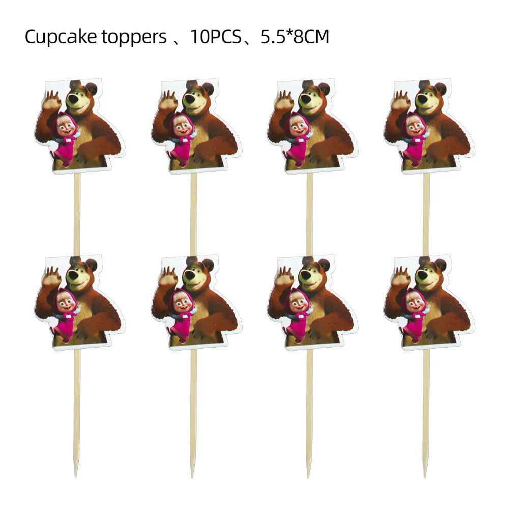 Mascha und der Bär Geburtstagsdekoration Tischgeschirr Becher Teller Tischdecke Ballon Banner Hintergrund Geschenktüten für Kinderparty-Zubehör – Detail 22