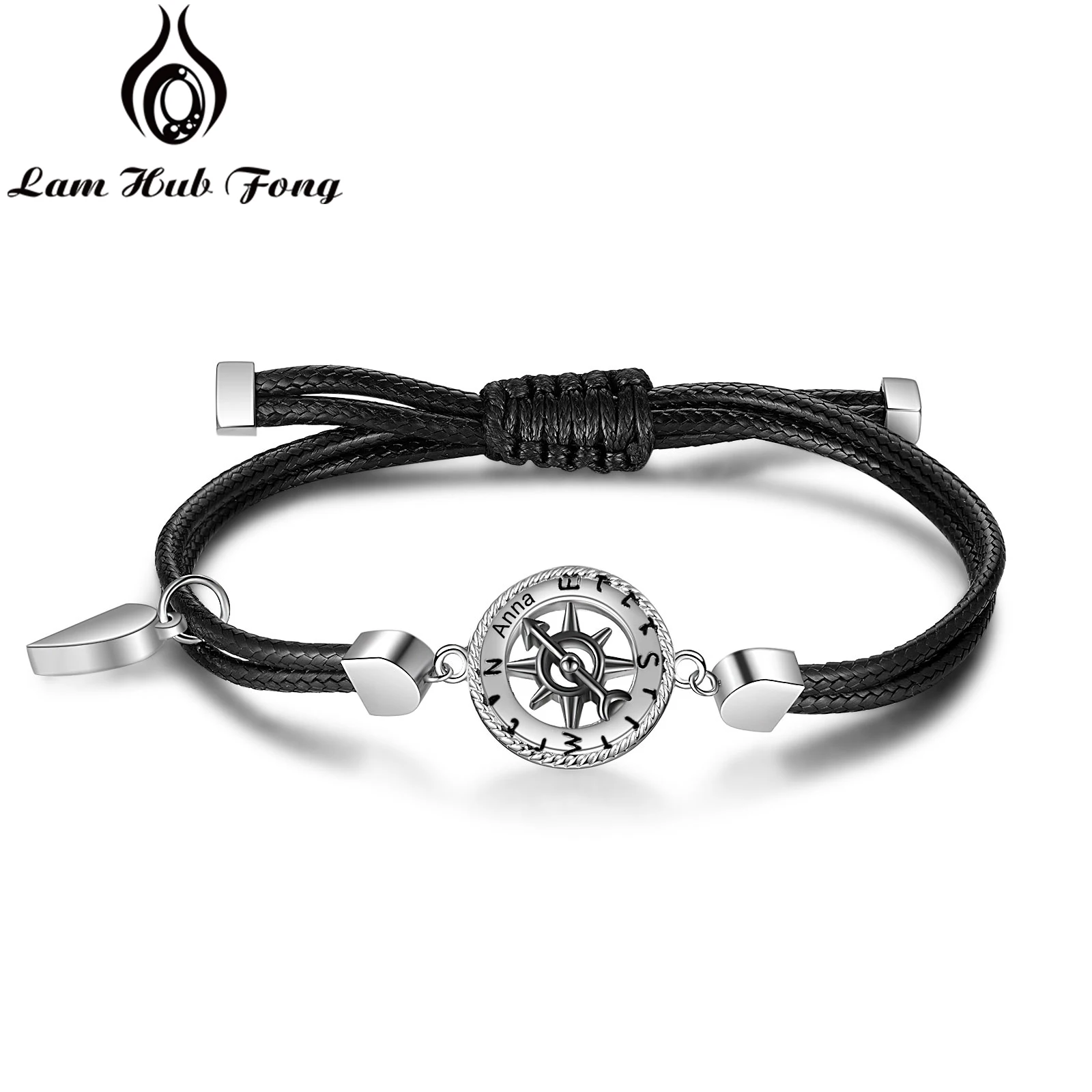 

Personalized Compass Engraved Name Bracelet Stainless Steel Fashion Bracelets for Women Mother's Day Lam Hub Fong