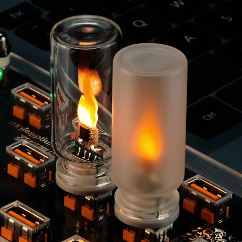 USB Flickering Flame LED Candle Night Light Frosted Clear Glass Shell Simulated Flame For Car Home PC Laptop Festival Decor