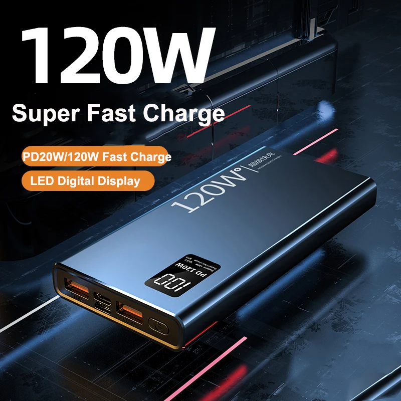 

50000mAh Power Bank PD 120W Fast Charging Portable Charger Powerbank for iPhone 16 Samsung Huawei Xiaomi External Spare Battery