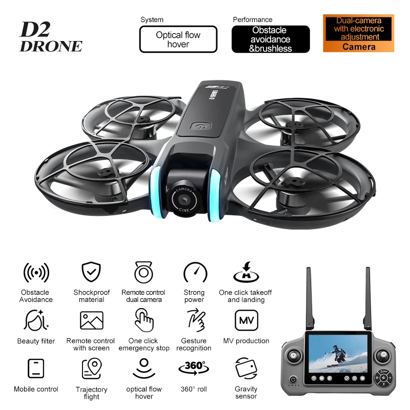 D2 Drone WIFI FPV ESC 480P Dual Camera Optical Flow Positioning Obstacle Avoidance APP Control Quadcopter