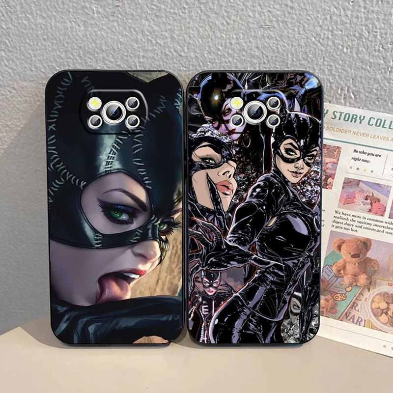 Film C-Catwoman Sexy For Xiaomi Mi Poco F5 F4 F3 X6 X5 X4 X3 M6 M5 M5S M4 M3 C65 Pro GT NFC 5G Black TPU Phone Case