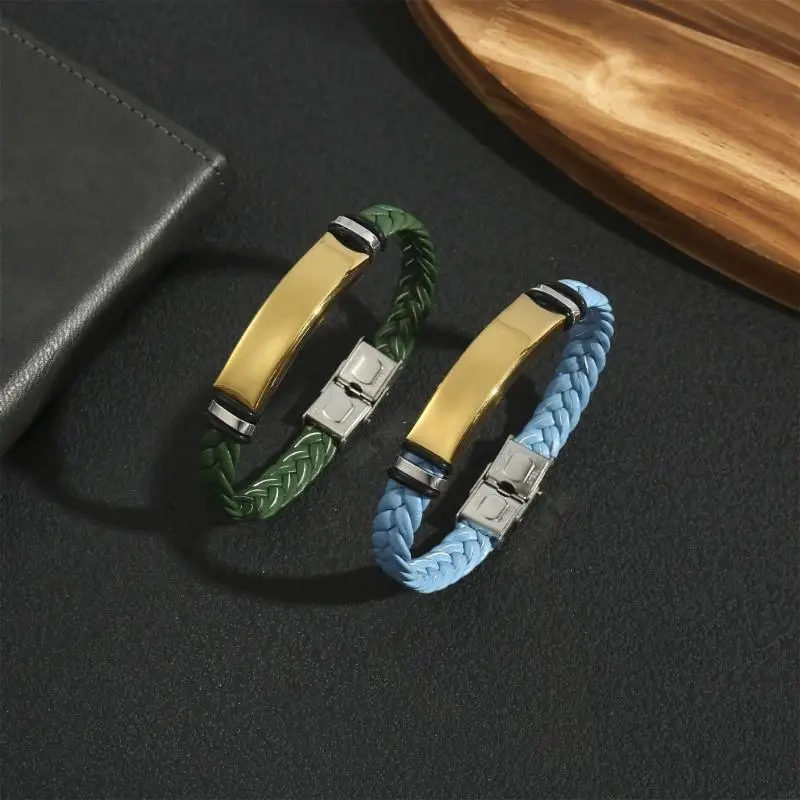 195C Minimal Men's Wrist Bracelet in Braided PU Leather with Stainless Steel Closure for Daily Wear and Date Night