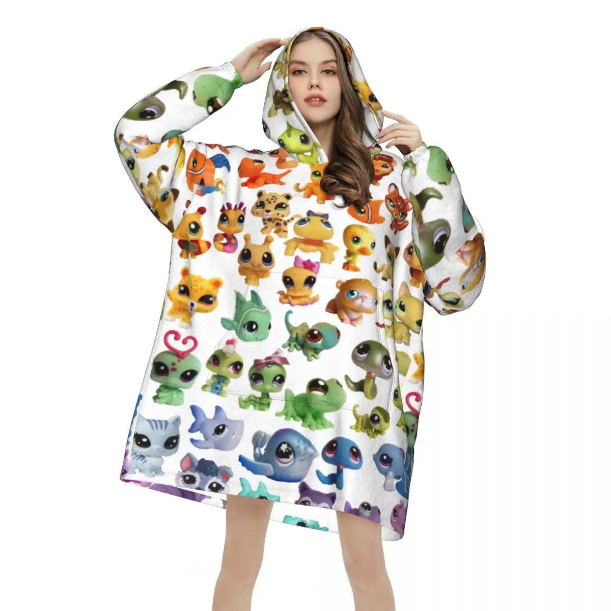 Oversized Littlests PetShop Lps Wearable Blanket Winter Gifts for Women Men Ultrasoft Plush Warm Sweatshirt Blankets With Pocket