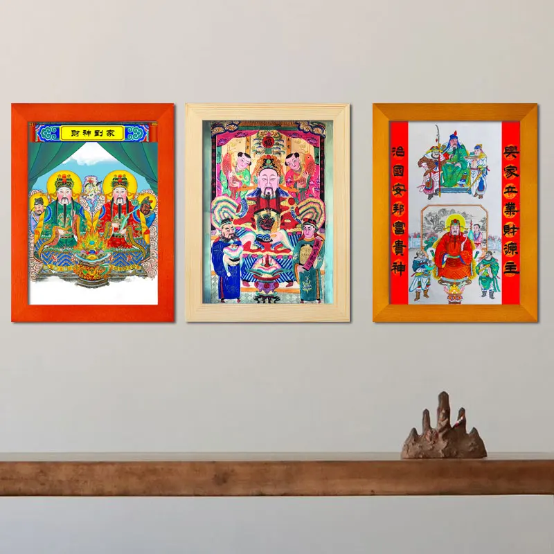 Portrait of God of Wealth, Shangguan, Xiacai, solid wood frame ornaments, Wen and Wu God of Wealth, figure decoration painting