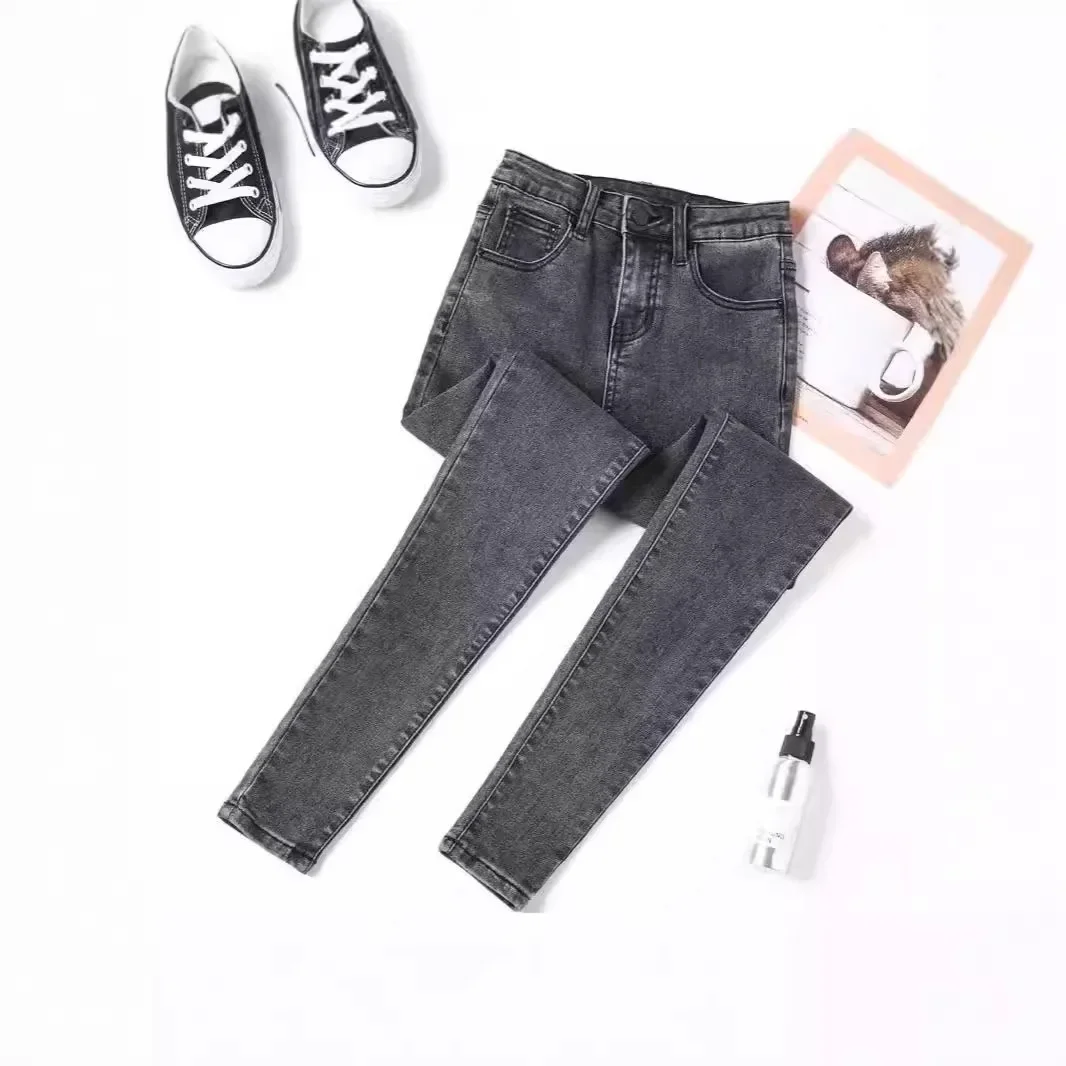 جينز جديد عالي الخصر للتخسيس من قماش الدنيم المطاطي للنساء لخريف وشتاء 2024 ملابس خارجية تنعيم صورة ظلية لك بنطلون نحيف #3