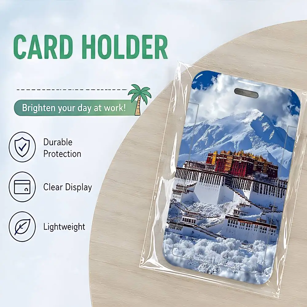 Tibet Art ID Card Holder Cute PVC Badge Holder Cartoon Card Cover Student ID Bus Card Case With Clear Window