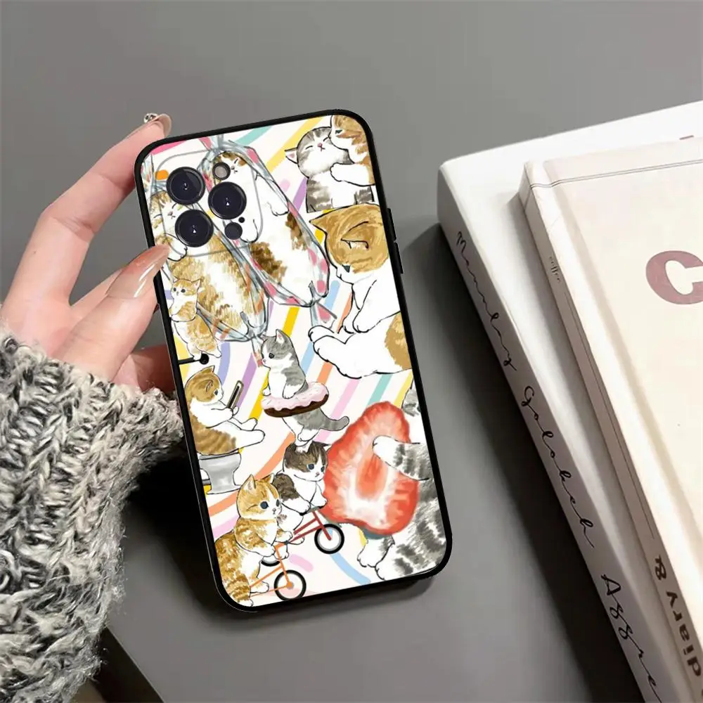 Custodia per telefono carina gatto cartone animato per IPhone 15 14 13 12 Mini 11 Pro XS Max X XR SE 6 7 8 Plus Cover morbida in silicone