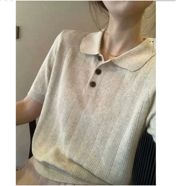 

Knitted ice silk top, suitable for loose summer wear, women's style, simple and beautiful top