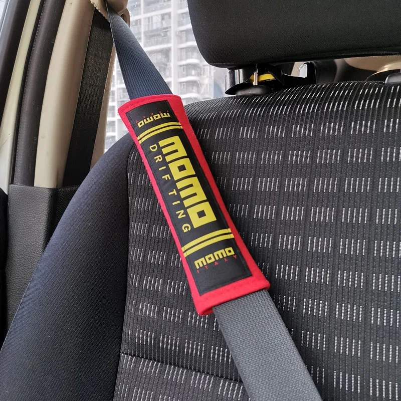 Nylon embroidery for MOMO emblem car seat belt cover shoulder pad JDM Honda Mazda Toyota BMW Audi RACING auto accessories