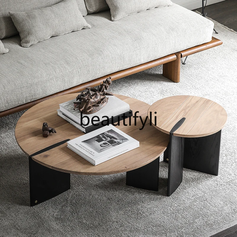 Nordic expression round coffee table log wabi-sabi wind side table household simple coffee table light luxury