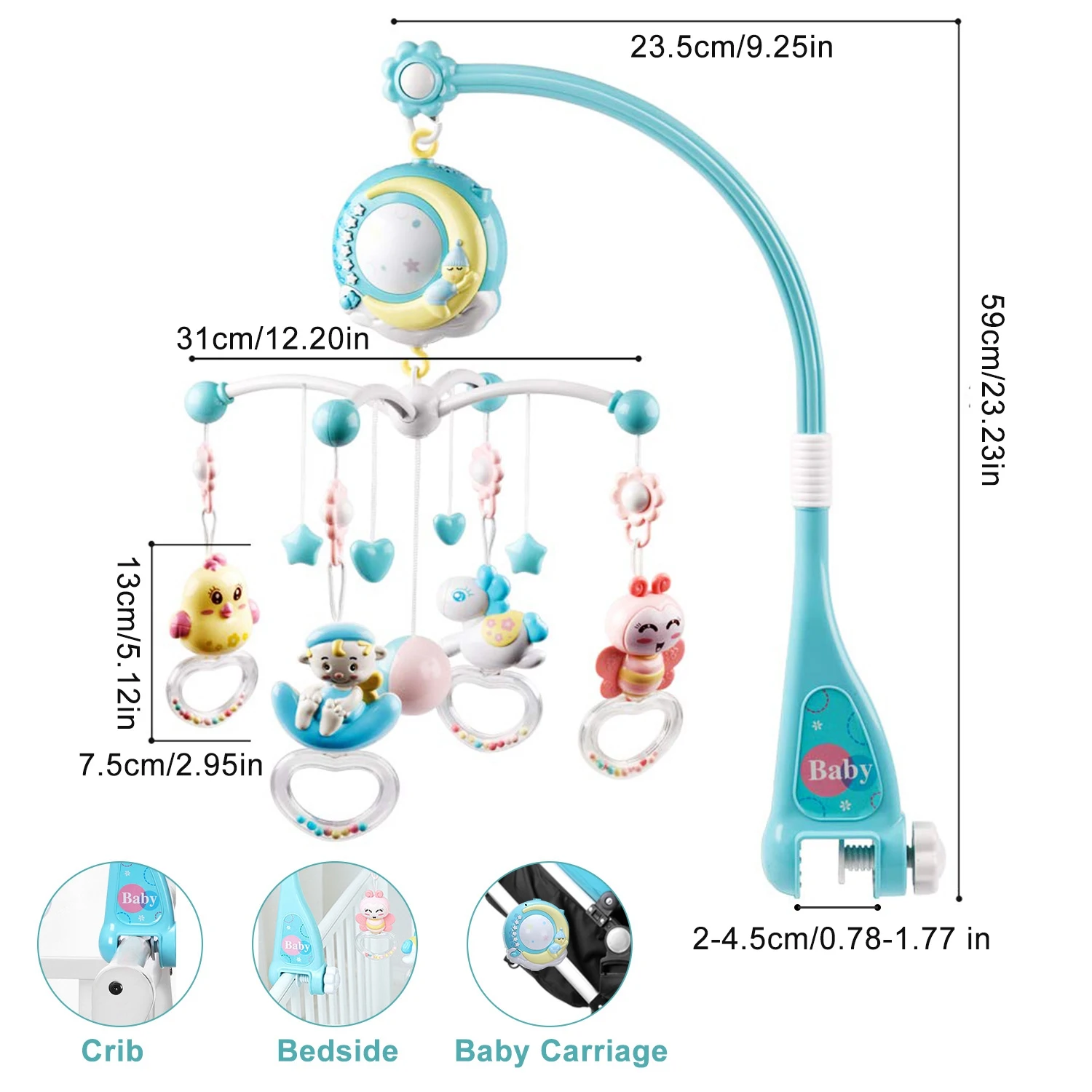 Baby Muzikale Wieg Mobiel Met Muziek En Verlichting, Baby Mobiel Voor Wieg Met Afstandsbediening Ster Projectie Muziekdoos, Baby Wieg T