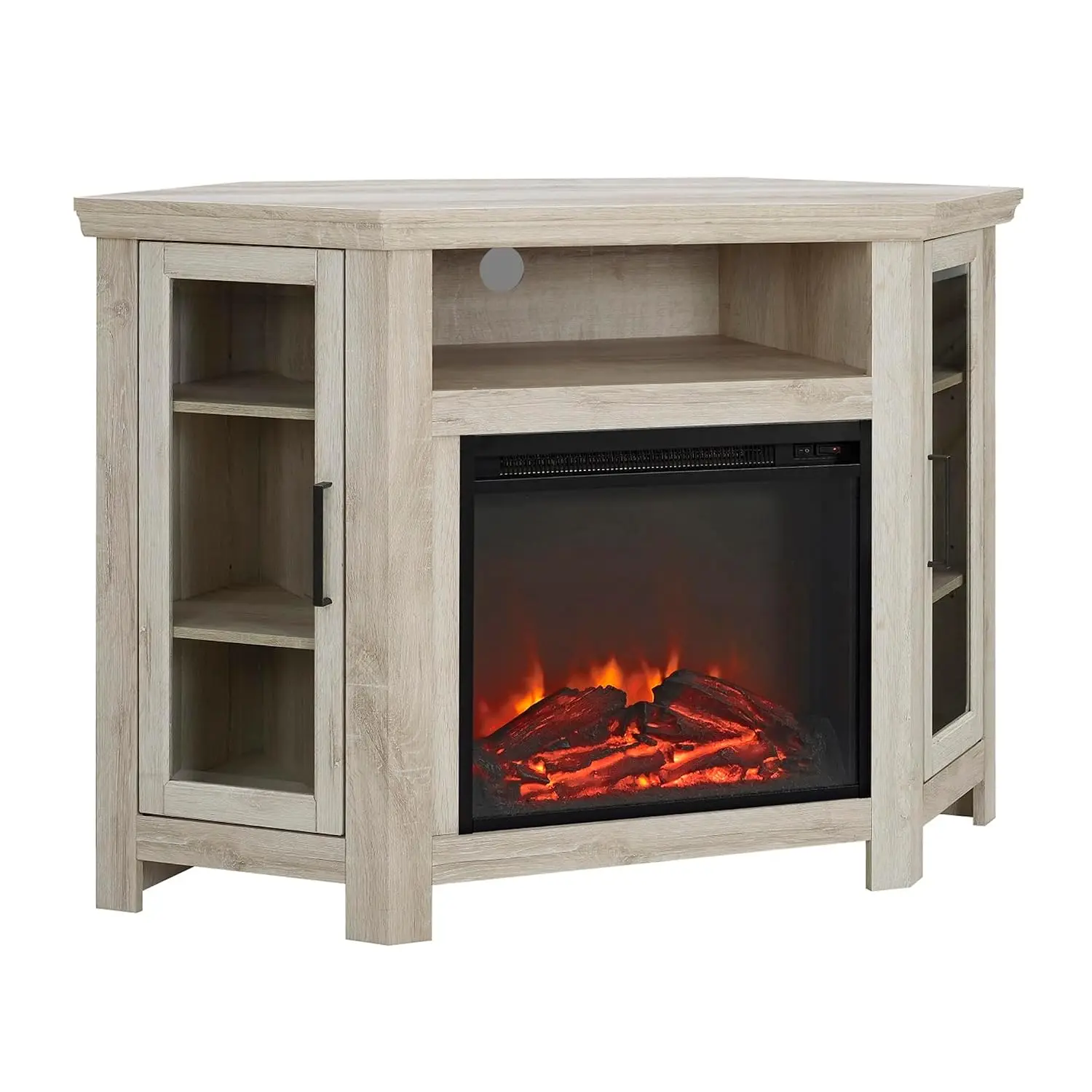 Glass Door Fireplace Corner TV Stand For TVs Up To 55 Inches 48 Inch White Oak, Customized