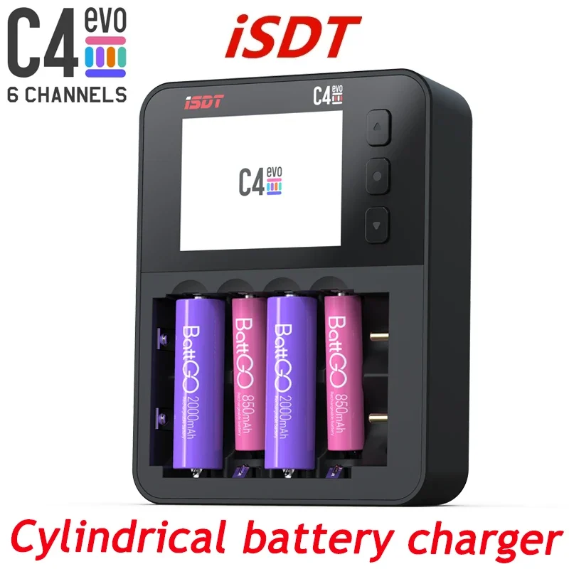 ISDT C4 EVO slimme batterijlader met Type-C QC3.0-uitgang voor AA AAA Li-ion-batterij met IPS-scherm en brandpreventie