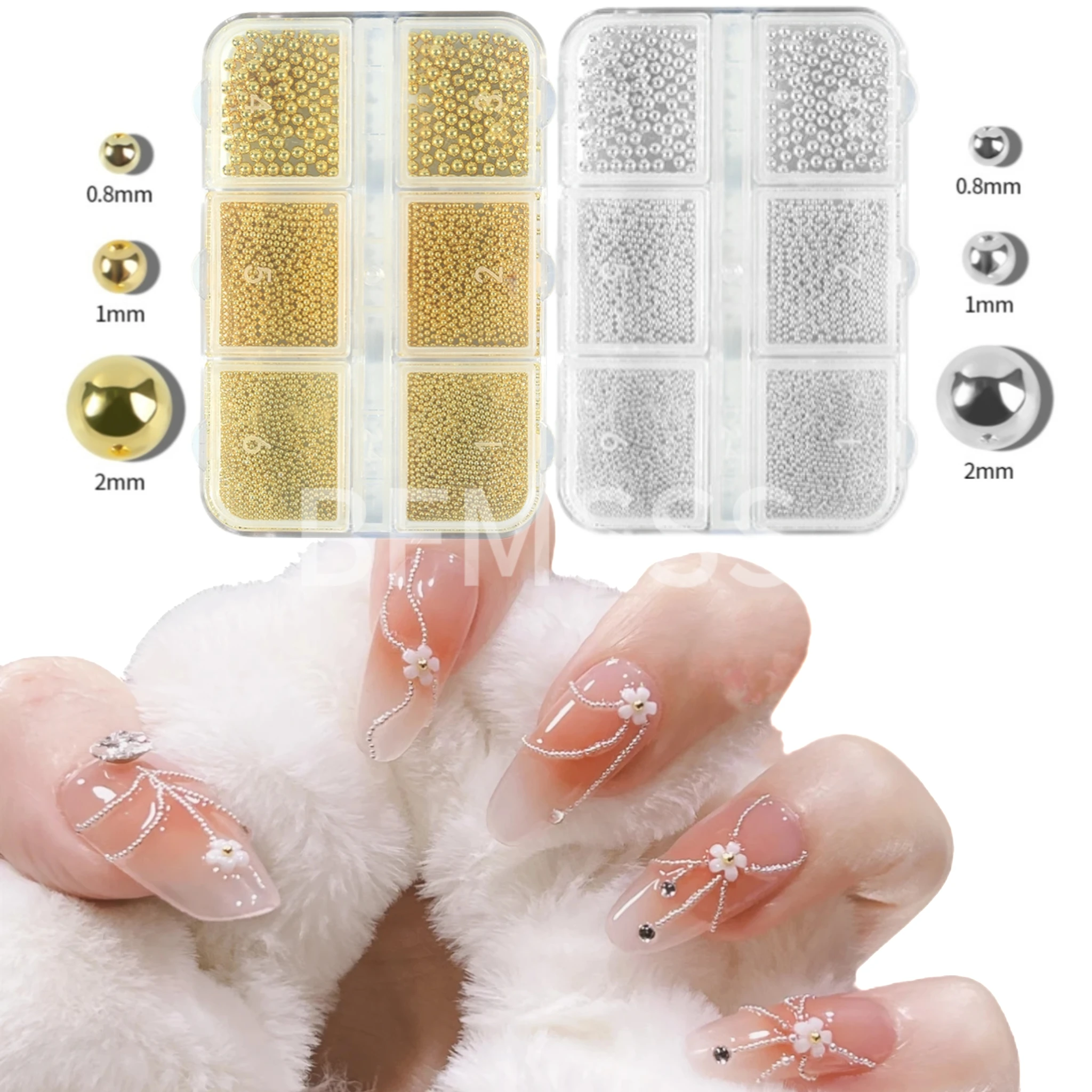 fashion nail art accessories gold and silver small steel balls mixed size caviar fause nail materials nail diamonds decorations