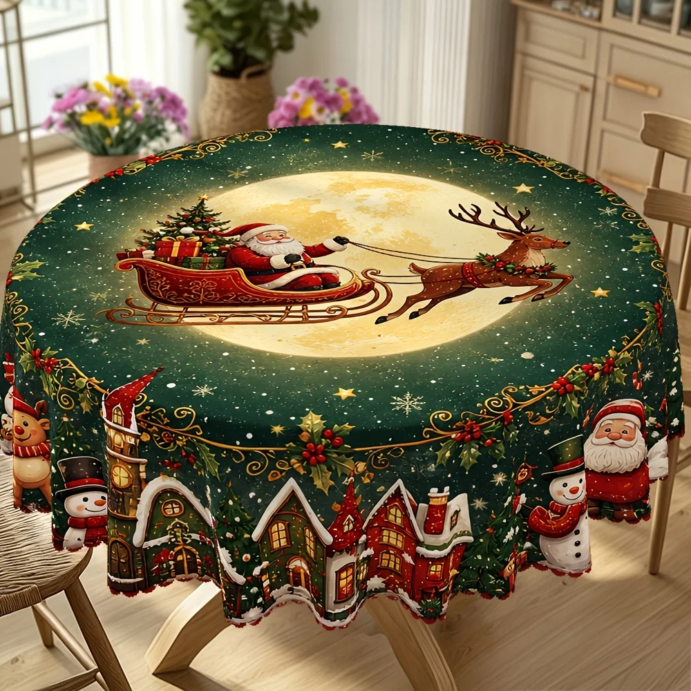 Round/rectangular tablecloth, Santa Claus, Christmas snowman, reindeer print