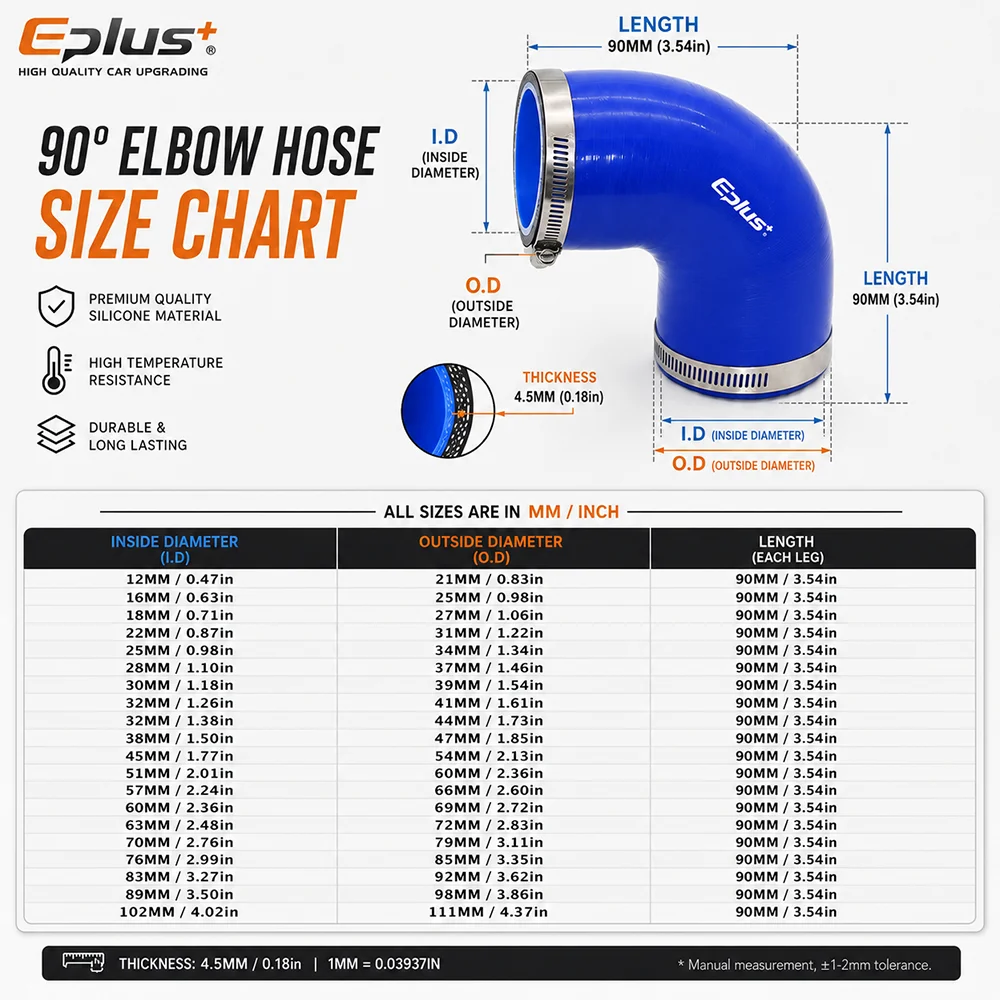 EPLUS 90-Grad-Silikon-Schlauchverbinder Reduzierstück Rohradapter Blau Schwarz Grün Hochtemperaturbeständig Universelles Silikagel – Detail 1