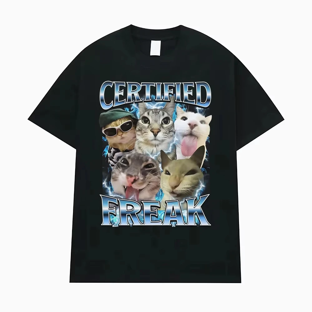 Certified Freak Funny Cat Meme TShirts Clothing 90s Vintage 
