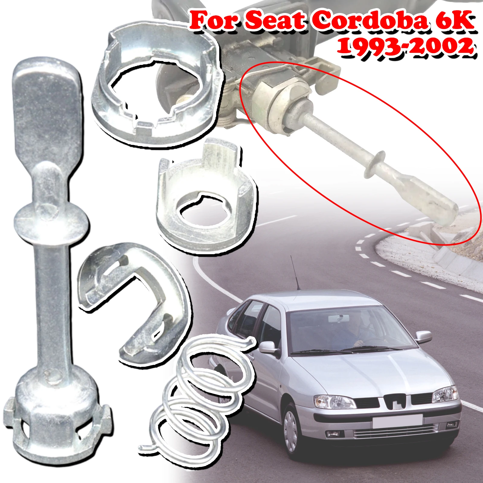 

5pcs/set Car Front Door Handle Lock Cylinder Barrel Paddle Repair Kit Tool 67MM Set Replacement For Seat Cordoba 6K 1993-2002