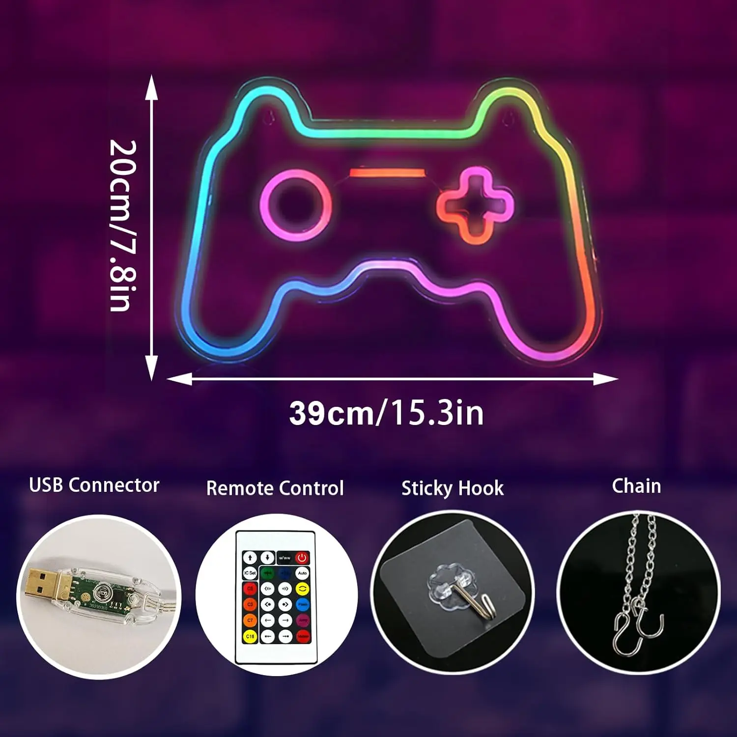 RGB Gamer Controller Neon Sign Colorful Game Light up Sign with Remote Control Decor for Game Room Kids Gifts