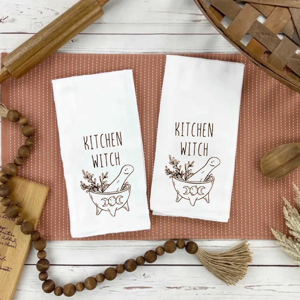

Flour Sack Towels Halloween Tea Towel Housewarming Hostess Kitchen Witch Decor Chef Gift Witchy Home Table Kitchen Accessories