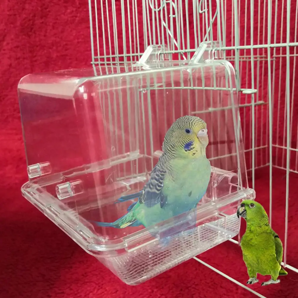 Hanging Pet Bird Parrot Clear Shower Bathing Tub Box Bathtub Cage Cleaning Tool