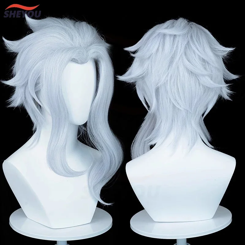 Doctor II Doctor Cosplay Wig Game Impact Fatui Light Blue Short Heat Resistant Synthetic Hair Anime Party Wigs Wig Cap