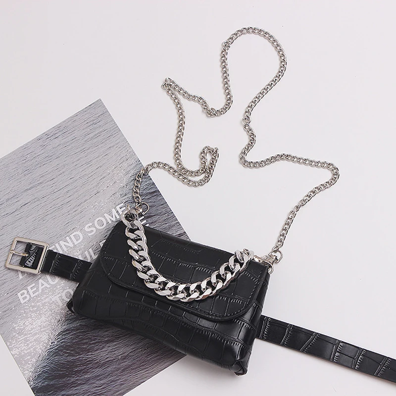 Simple Fashion Crocodile Pattern Chain Bag PU Leather Belt Waist Bag Pack For Women Belt Bags