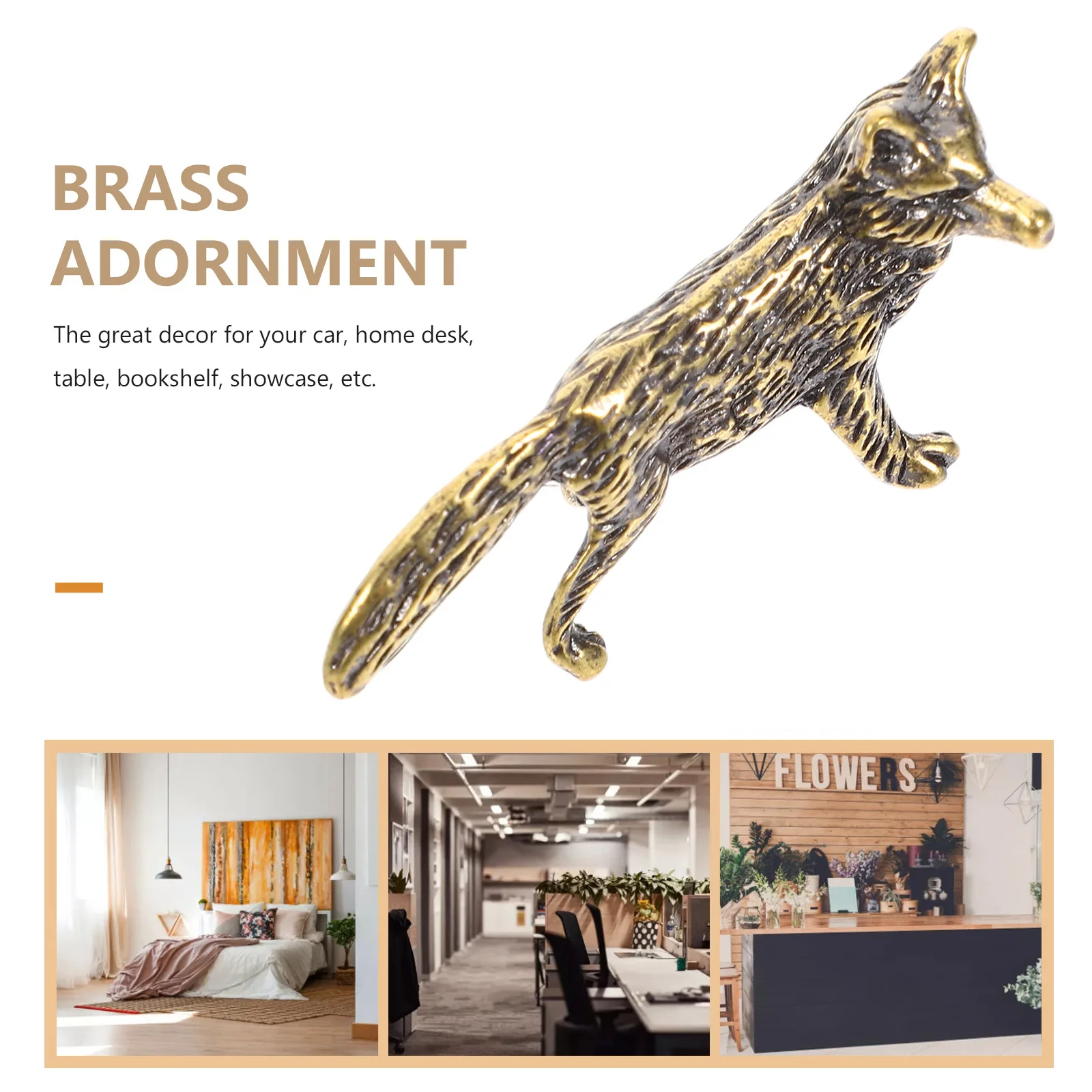 

Brass Mini Fox Animal Ornament Retro Style Gold Desktop Decoration for Home Office Room Gold Decor