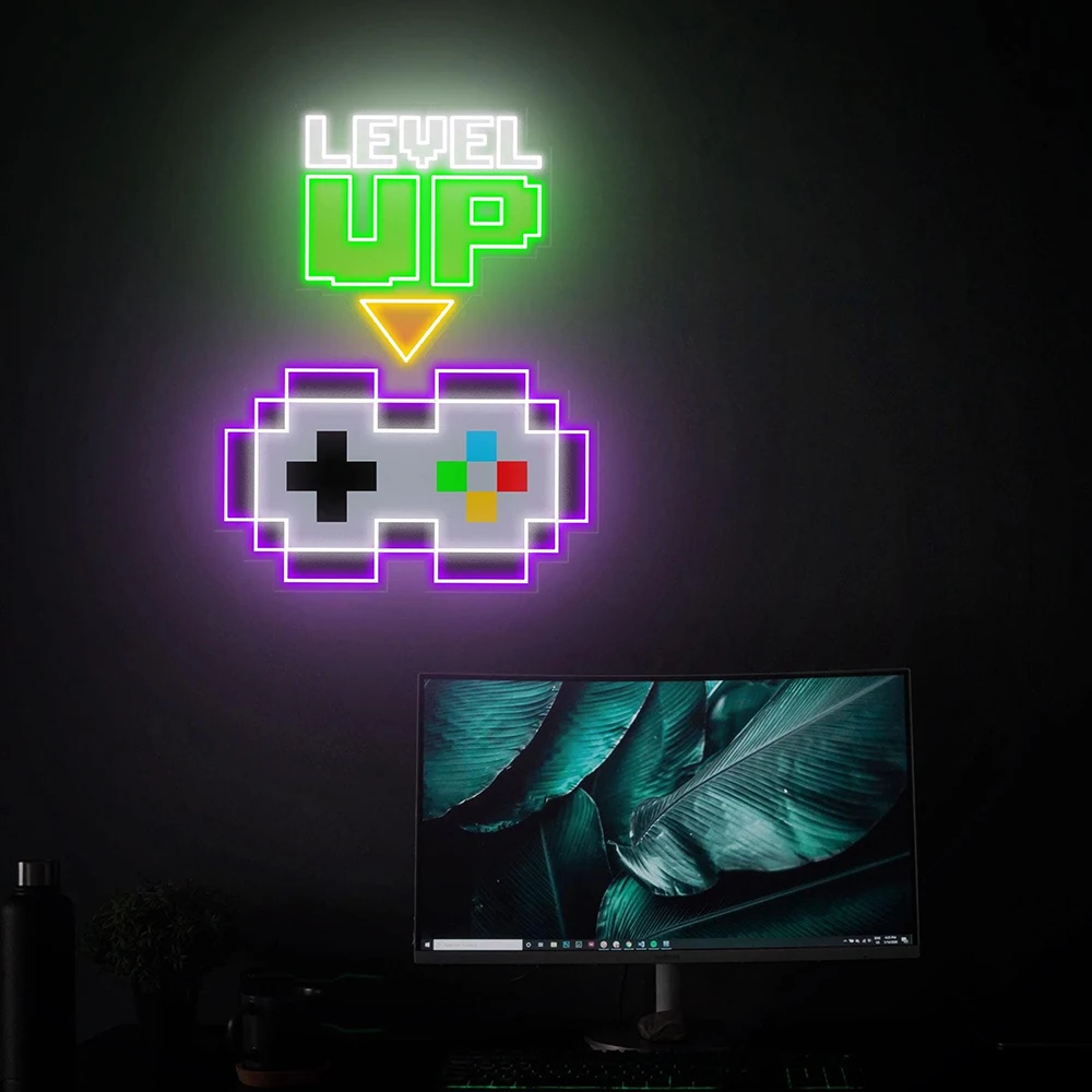 

Level Up UV Printed Neon Sign Custom Game Zone Neon Sign Gaming Room Kids Room Decor LED Neon Light Wall Art Decor Gamer Gifts