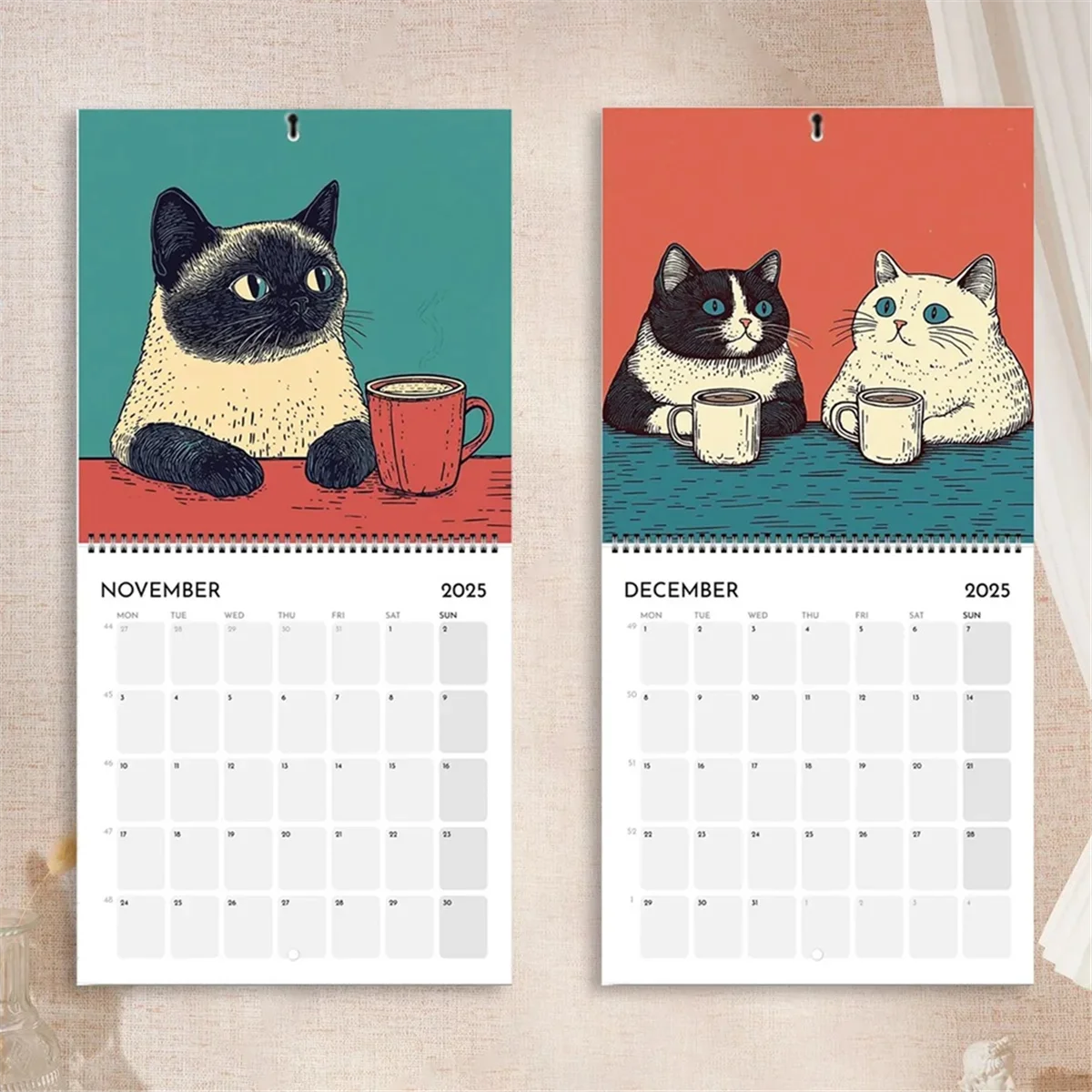 Kattenkalender 2025 - Katten'met koffie' 2025 katten' met koffiekalender voor thuiskalender