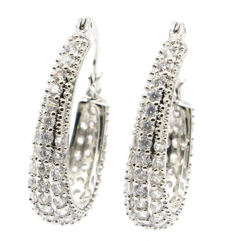 Buy 3 Get 1 Free 29x7mm Charming White Sapphire White CZ Woman's Engagement Silver Earrings