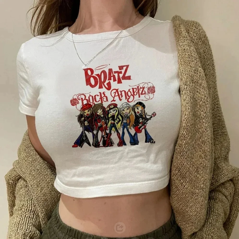 Bratz Trashy Fairycore Korean Fashion Crop Top Female Graphic Streetwear Vintage Gothic Cropped T-shirts