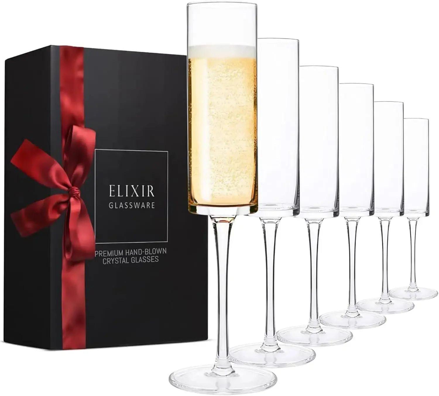 

Champagne Flutes 6 oz Set of 6 Edge Champagne Glasses Modern & Elegant Crystal Wine Glasses Drinking Set