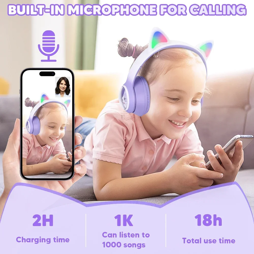 Gradiënt Cat Ear-koptelefoon RGB draadloze hoofdtelefoon Meisjes Kinderheadset met microfoon Stereomuziek Bluetooth-headsets Geschenken