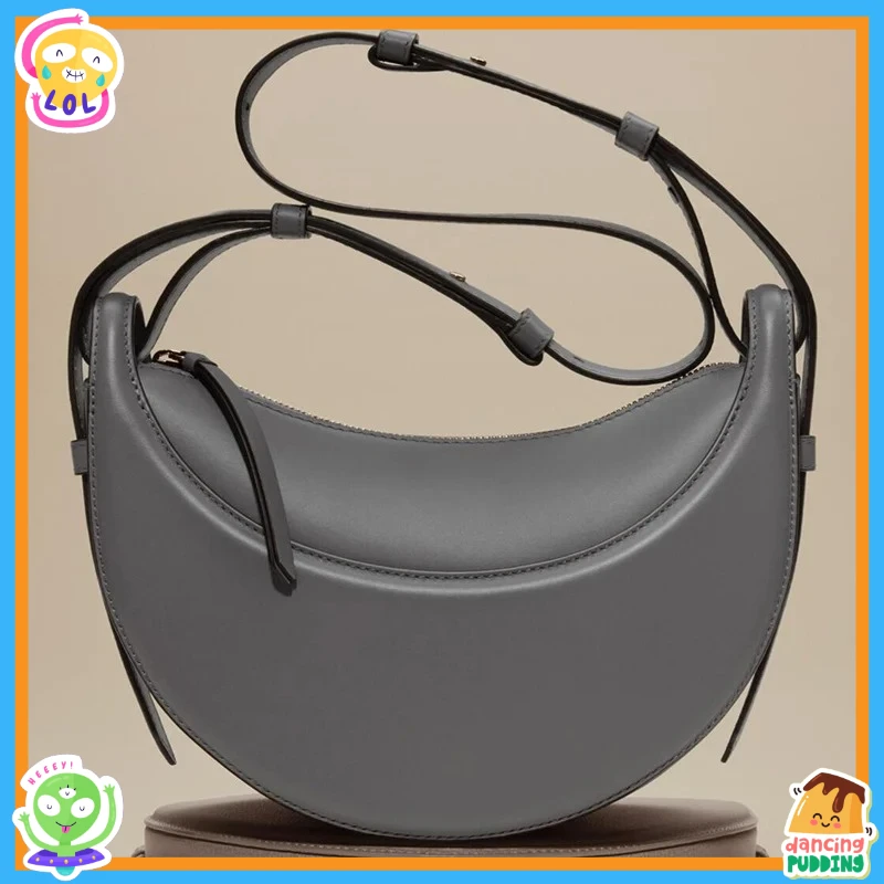 

2025SS Frenc модная женская сумка через плечо из натуральной кожи, сумка в форме полумесяца, сумка через плечо с застежкой-молнией нишевого дизайна