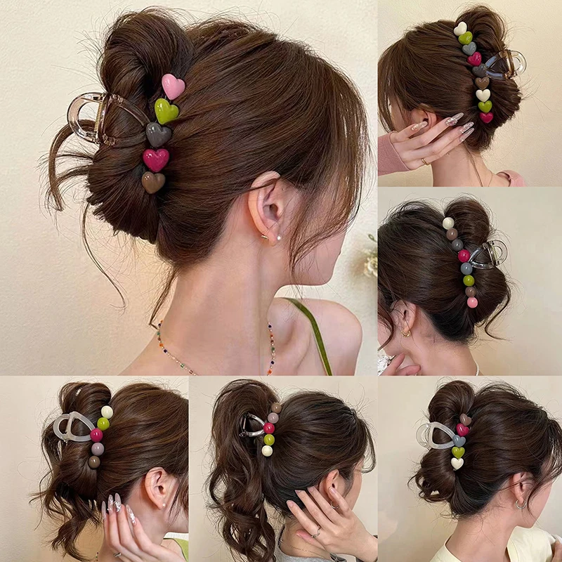 

New Rainbow Love Hair Claw Large Ponytail Crab Claw Girl Sweet Back Of The Head Fashion Hair Grip Hair Accessories Gifts