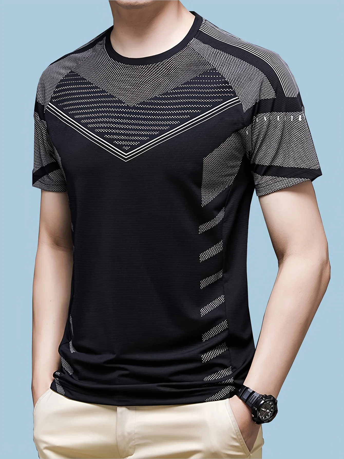 Herren Gym Sportbekleidung Outdoor Lauf- und Trainings-T-Shirts mit 3D-Digitaldruck, Schnelltrocknend, Atmungsaktiv, Fitness Kurzarm-Oberteile