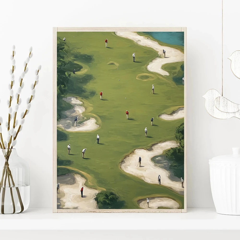 خمر الأخضر الصغيرة لاعبي الغولف ملصق فني قماش اللوحة طباعة الحد الأدنى جولف جدار لغرفة المعيشة ديكور المنزل كوادروس #3