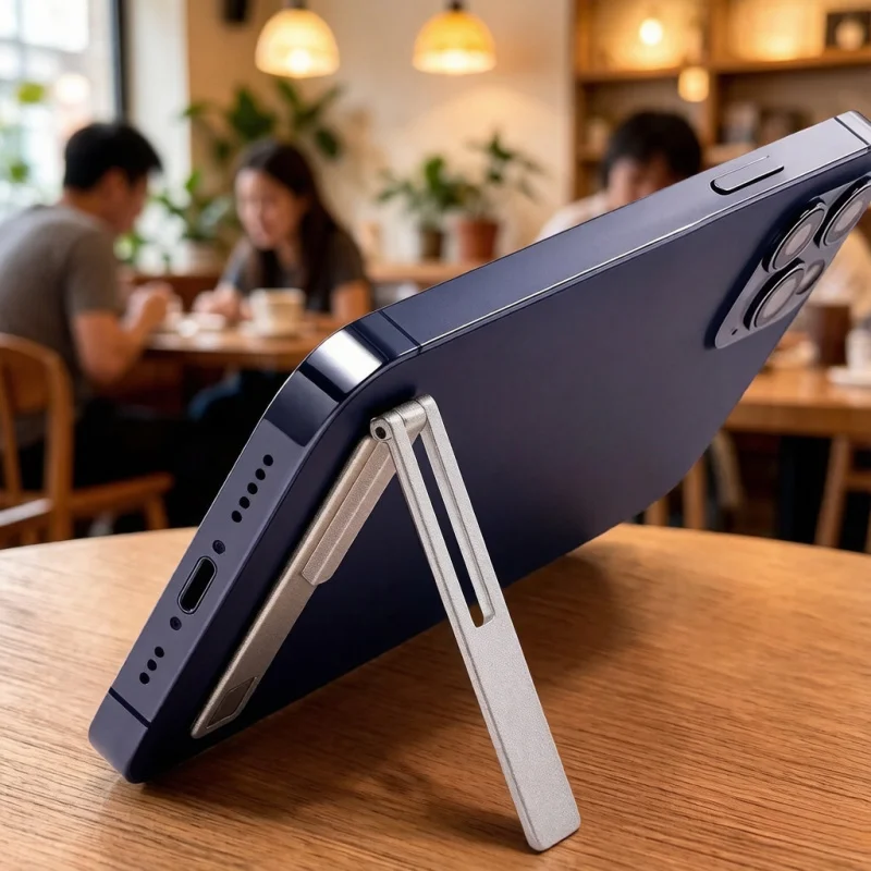 

Universal Magnetic Foldable Phone Stand, Ultra Thin Metal Alloy Desktop Holder for iPhone 15/13 & Xiaomi